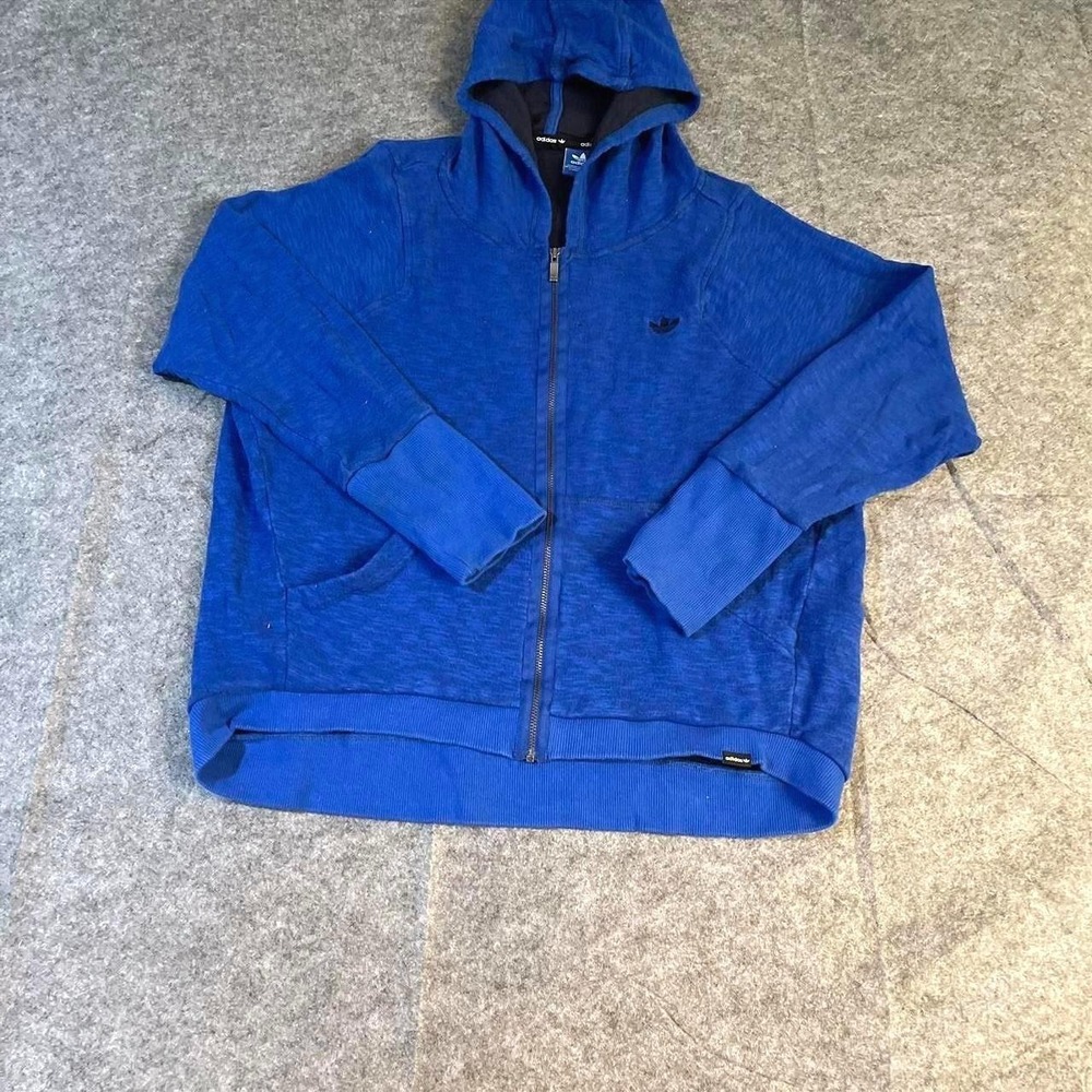 Adidas Originals Womens Blue Slub Knit Full Zip Hoodie Large Trefoil Logo